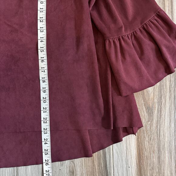 Bryn Walker Women Top Sz 2X Faux Suede Burgundy Red Lagenlook Hi Low Bell Sleeve - Picture 7 of 7